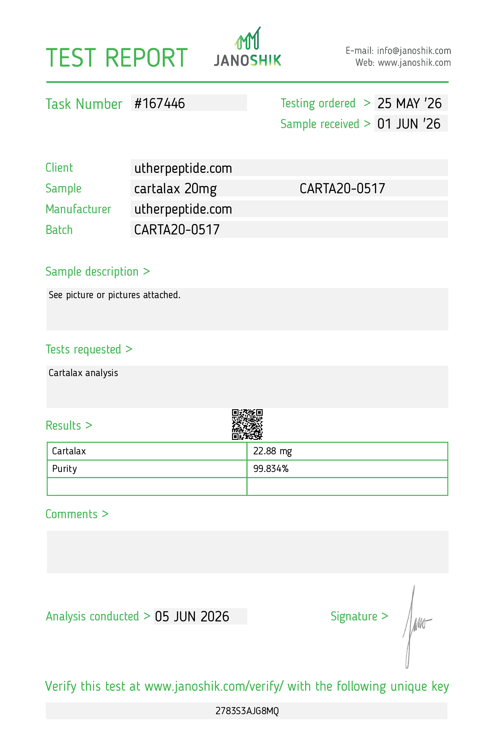 Cartalax 20mg CoA Page 1