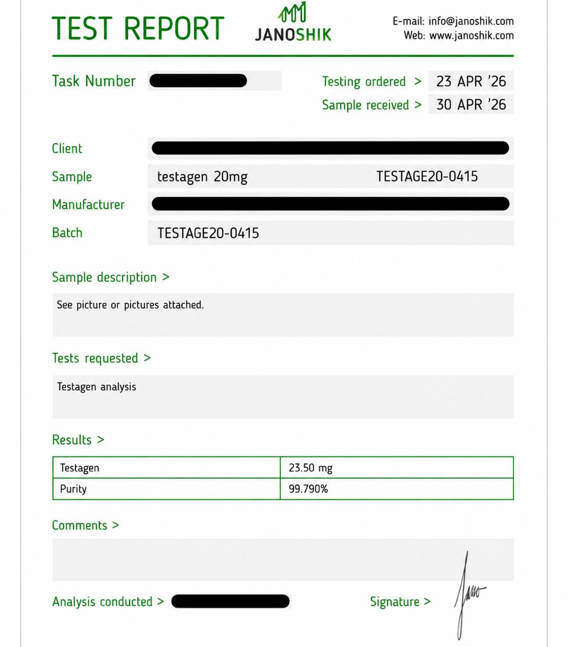 Testagen 20mg CoA Page 1